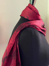 Load image into Gallery viewer, Red Bouquet Charmeuse Silk 72x14” bold fun. This beautiful silk makes a unique dresser cover and scarf