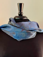 Load image into Gallery viewer, Blue bouquet Charmeuse Silk 72x14” bold fun. This beautiful silk makes a unique dresser cover and scarf