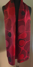 Load image into Gallery viewer, Red Stone Charmeuse Silk 72x14” bold fun. This beautiful silk makes a unique dresser cover and scarf .