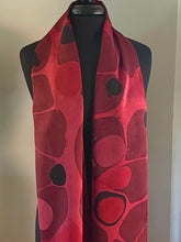 Load image into Gallery viewer, Red Stone Charmeuse Silk 72x14” bold fun. This beautiful silk makes a unique dresser cover and scarf .