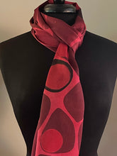 Load image into Gallery viewer, Red Stone Charmeuse Silk 72x14” bold fun. This beautiful silk makes a unique dresser cover and scarf .