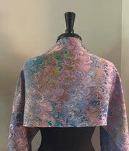 Load image into Gallery viewer, Twice marbled bouquet Charmeuse Silk 72x14” bold fun. This beautiful silk makes a unique dresser cover and scarf.