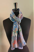 Load image into Gallery viewer, Twice marbled bouquet Charmeuse Silk 72x14” bold fun. This beautiful silk makes a unique dresser cover and scarf.