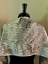 Load image into Gallery viewer, Twice marbled black & white combed pattern Charmeuse Silk 72x14” bold fun. This beautiful silk makes a unique dresser cover and scarf