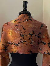 Load image into Gallery viewer, Orange Italian Vein marbled Charmeuse Silk 72x14” bold fun. This beautiful silk makes a unique dresser cover, tapestry and scarf .