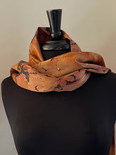 Load image into Gallery viewer, Orange Italian Vein marbled Charmeuse Silk 72x14” bold fun. This beautiful silk makes a unique dresser cover, tapestry and scarf .