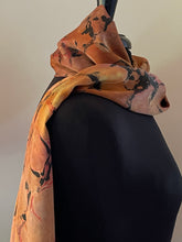 Load image into Gallery viewer, Orange Italian Vein marbled Charmeuse Silk 72x14” bold fun. This beautiful silk makes a unique dresser cover, tapestry and scarf .
