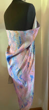 Load image into Gallery viewer, Blue pink comb Sarong Wrap 44x69 water marbled Habotai Silk random.
