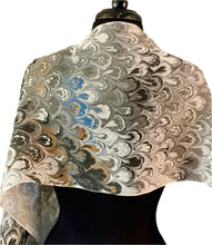 Load image into Gallery viewer, Black gray white bouquet water marbled 8mm Habotai silk.  Hang on the wall, use as a table runner or wear this unique piece .