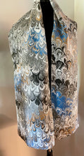 Load image into Gallery viewer, Black gray white bouquet water marbled 8mm Habotai silk.  Hang on the wall, use as a table runner or wear this unique piece .