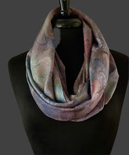 Load image into Gallery viewer, Purple blue pink bouquet infinity scarf ...  One of a kind original.