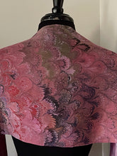 Load image into Gallery viewer, Red & Green Multidyed bouquet.  Water Marbled Habotai Silk 14x72.