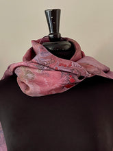 Load image into Gallery viewer, Red & Green Multidyed bouquet.  Water Marbled Habotai Silk 14x72.