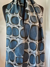 Load image into Gallery viewer, Black TriStone Pattern Water Marbled Habotai Silk 14x72.