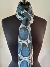 Load image into Gallery viewer, Black TriStone Pattern Water Marbled Habotai Silk 14x72.