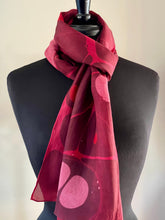 Load image into Gallery viewer, Tokyo  Red & Black Stone Pattern  14"x72" Habotai silk, comes gift wrapped with scarf tying guide and picture postcard
