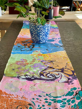 Load image into Gallery viewer, Double sided Garden Charmeuse Silk 72x14” bold fun. This beautiful silk makes a unique dresser cover and scarf .