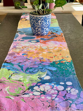 Load image into Gallery viewer, Double sided Garden Charmeuse Silk 72x14” bold fun. This beautiful silk makes a unique dresser cover and scarf .