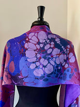 Load image into Gallery viewer, Purple Random water marbled Silk, Scarf, table runner or wall hanging.scarf ... original.