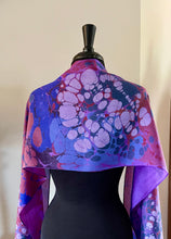 Load image into Gallery viewer, Purple Random water marbled Silk, Scarf, table runner or wall hanging.scarf ... original.
