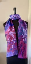 Load image into Gallery viewer, Purple Random water marbled Silk, Scarf, table runner or wall hanging.scarf ... original.