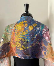 Load image into Gallery viewer, Over marbled water marbled random over flame pattern Silk, Scarf, table runner or wall hanging.scarf ... original.