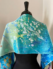Load image into Gallery viewer, Monet’s Pond Charmeuse Silk 72x14” bold fun. This beautiful silk makes a unique dresser cover and scarf.