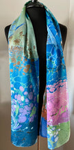 Load image into Gallery viewer, Monet’s Pond Charmeuse Silk 72x14” bold fun. This beautiful silk makes a unique dresser cover and scarf.