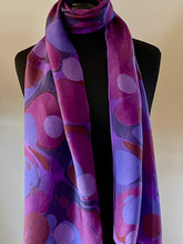 Load image into Gallery viewer, Purple Stone water marbled Silk, Scarf, table runner or wall hanging.scarf ... original.