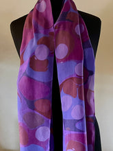 Load image into Gallery viewer, Purple Stone water marbled Silk, Scarf, table runner or wall hanging.scarf ... original.