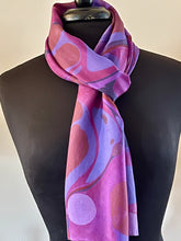 Load image into Gallery viewer, Purple Stone water marbled Silk, Scarf, table runner or wall hanging.scarf ... original.