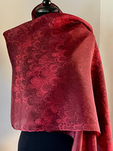 Load image into Gallery viewer, Red bouquet shawl.  Habotai silk 72x22” bold fun. This beautiful silk makes a unique dresser cover and scarf.
