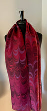 Load image into Gallery viewer, Red Comb shawl.  Habotai silk 72x22” bold fun. This beautiful silk makes a unique dresser cover and scarf.