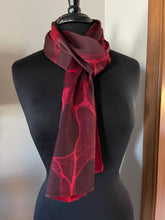 Load image into Gallery viewer, Red stone marbled Charmeuse Silk 72x14” bold fun. This beautiful silk makes a unique dresser cover and scarf