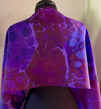 Load image into Gallery viewer, Purple Kandinsky.  Water Marbled Habotai Silk 14x72.