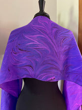 Load image into Gallery viewer, Purple pink flame pattern over hand dyed silk. One of a kind!