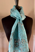 Load image into Gallery viewer, Turquoise gray Bouquet Patterned Habotai Silk
