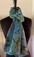 Load image into Gallery viewer, Green Italian Vein marbled  Charmeuse  Silk 72x14” bold fun. This beautiful silk makes a unique dresser cover and scarf