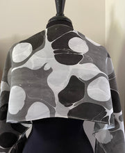 Load image into Gallery viewer, Twice marbled black & white stone. Charmeuse Silk 72x14” bold fun. This beautiful silk makes a unique dresser cover and scarf