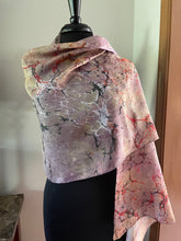 Load image into Gallery viewer, Orange Italian Vein Shawl 72x22” Water marbled silk