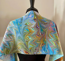 Load image into Gallery viewer, Multidyed Flame. Charmeuse Silk 72x14” bold fun. This beautiful silk makes a unique dresser cover and scarf