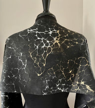 Load image into Gallery viewer, Black dyed Marbled  Gold Silver Tokyo Collection Silk, 14"x72" Habotai 8mm, Gift boxed with scarf tying guide