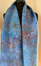 Load image into Gallery viewer, Blue Bouquet Habotai Silk 14x72 bold fun. This beautiful silk makes a unique dresser cover and scarf