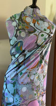 Load image into Gallery viewer, Blue Stone Sarong Wrap 44x69 water marbled Habotai Silk.