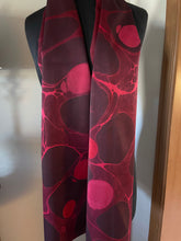 Load image into Gallery viewer, Red stone marbled Charmeuse Silk 72x14” bold fun. This beautiful silk makes a unique dresser cover and scarf