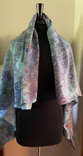 Load image into Gallery viewer, Blue bouquet Sarong Wrap 44x69 water marbled Habotai Silk.