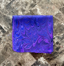Load image into Gallery viewer, Purple Marbled 11x11”  Habotai silk,  pocket square, doily, hair tie, or accessorize your dog.