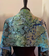 Load image into Gallery viewer, Green Italian Vein marbled  Charmeuse  Silk 72x14” bold fun. This beautiful silk makes a unique dresser cover and scarf