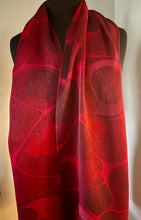 Load image into Gallery viewer, Red Stone Charmeuse Silk 72x14” bold fun. This beautiful silk makes a unique dresser cover and scarf