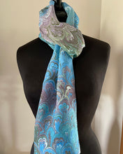 Load image into Gallery viewer, Blue Purple Green Bouquet 72x14” habotai silk